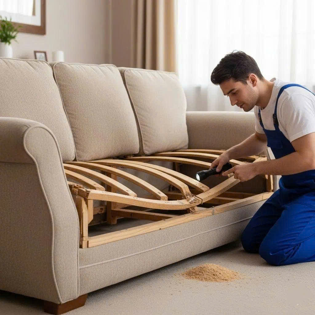 Nhấc đệm ra để kiểm tra phần dây đai đỡ bên dưới khung sofa