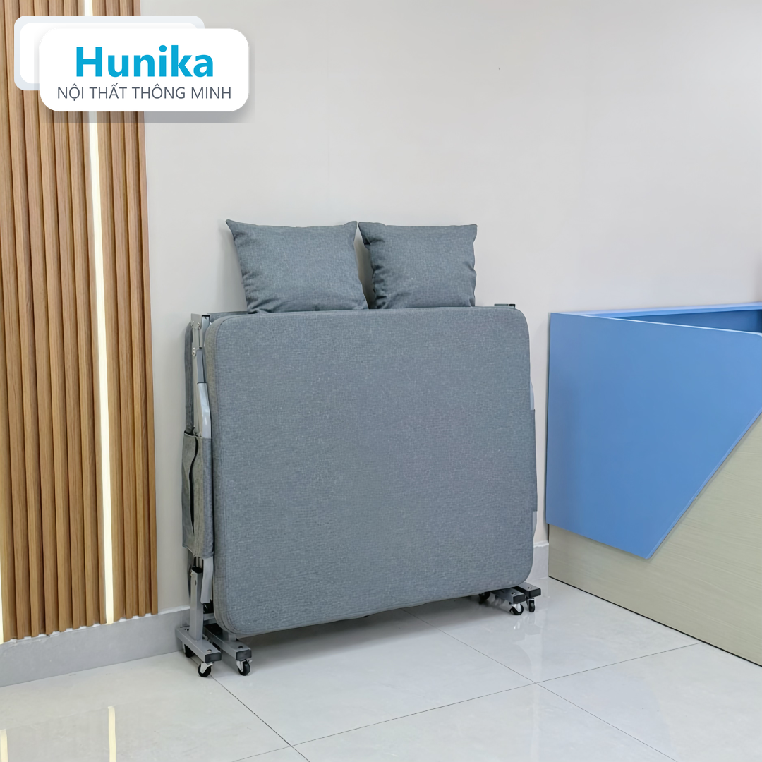 GIƯỜNG GẤP ĐA NĂNG PHIÊN BẢN TỰA TAY 120CM - gấp lại gọn, đẩy bằng bánh xe
