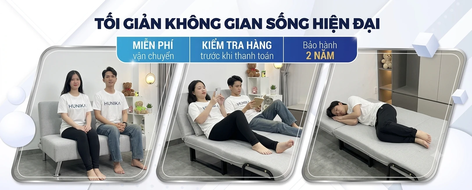 Sofa bed Hunika - tối giản không gian sống hiện đại, miễn phí vận chuyển, kiểm tra hàng trước khi thanh toán, bảo hành 2 năm