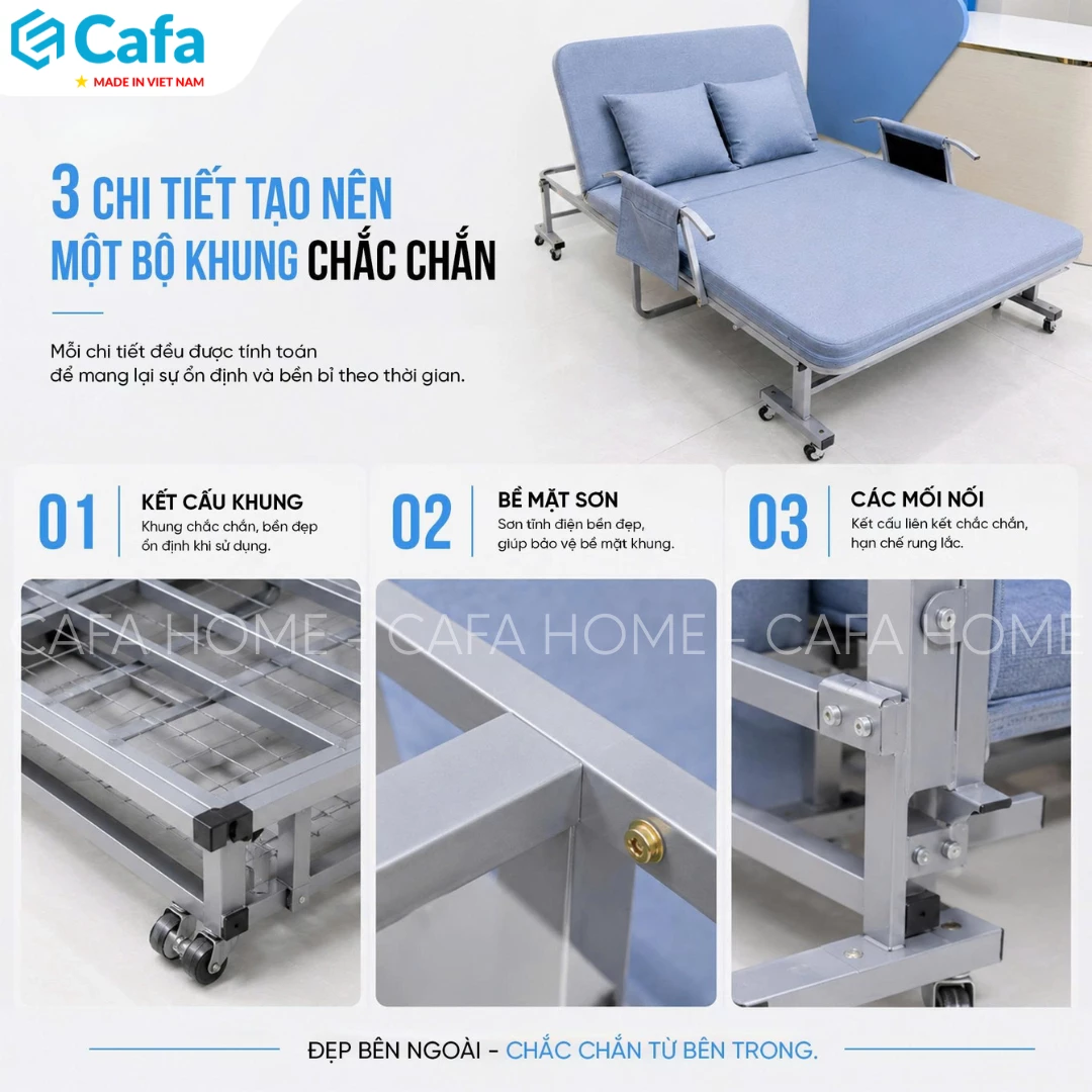 Thao tác gấp mở sofa bed để kiểm tra độ trơn của cơ cấu