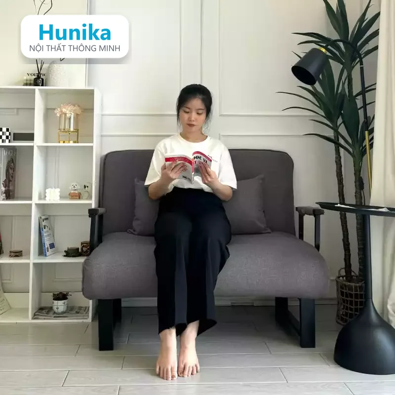 SOFA BED 100CM XÁM - hạ tựa lưng thành mặt nằm