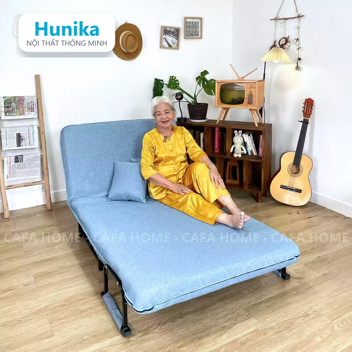 SOFA BED 100CM XANH (CF100 xanh) - hạ tựa lưng thành mặt nằm