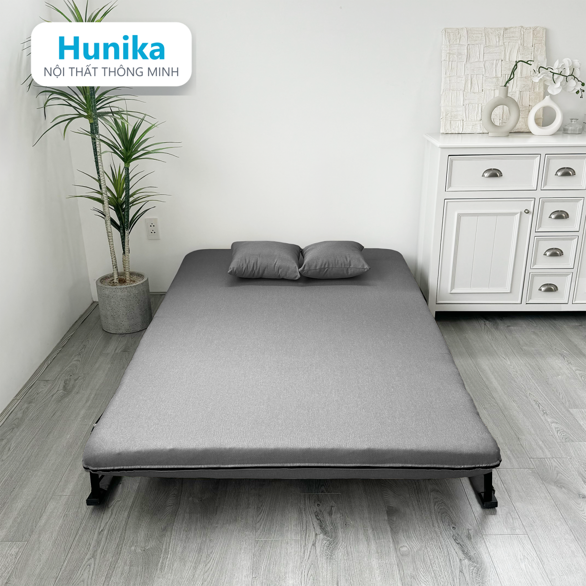SOFA BED 120CM XÁM (CF120 xám) - hạ tựa lưng thành mặt nằm