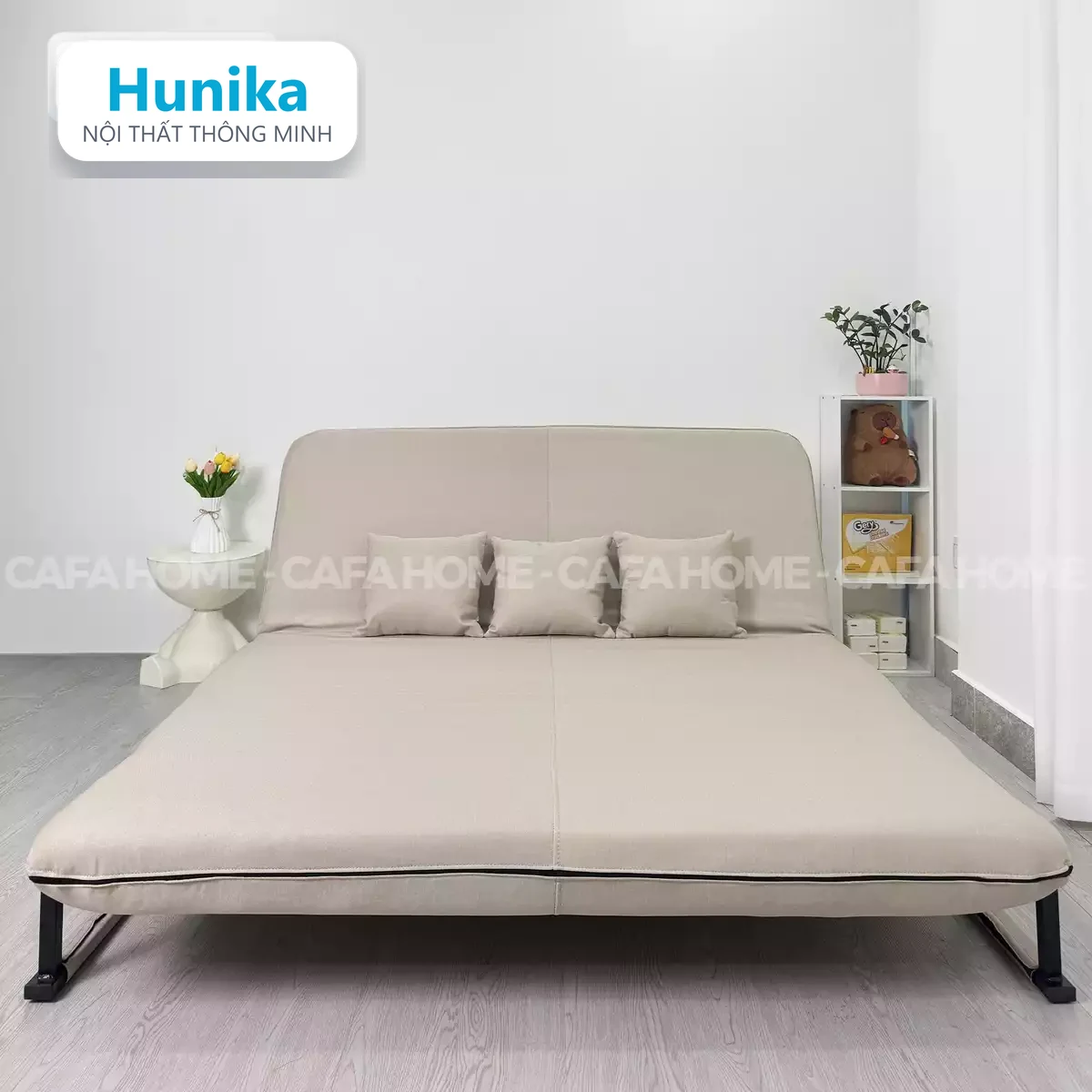SOFA BED 150CM MÀU KEM - chế độ ghế ngồi