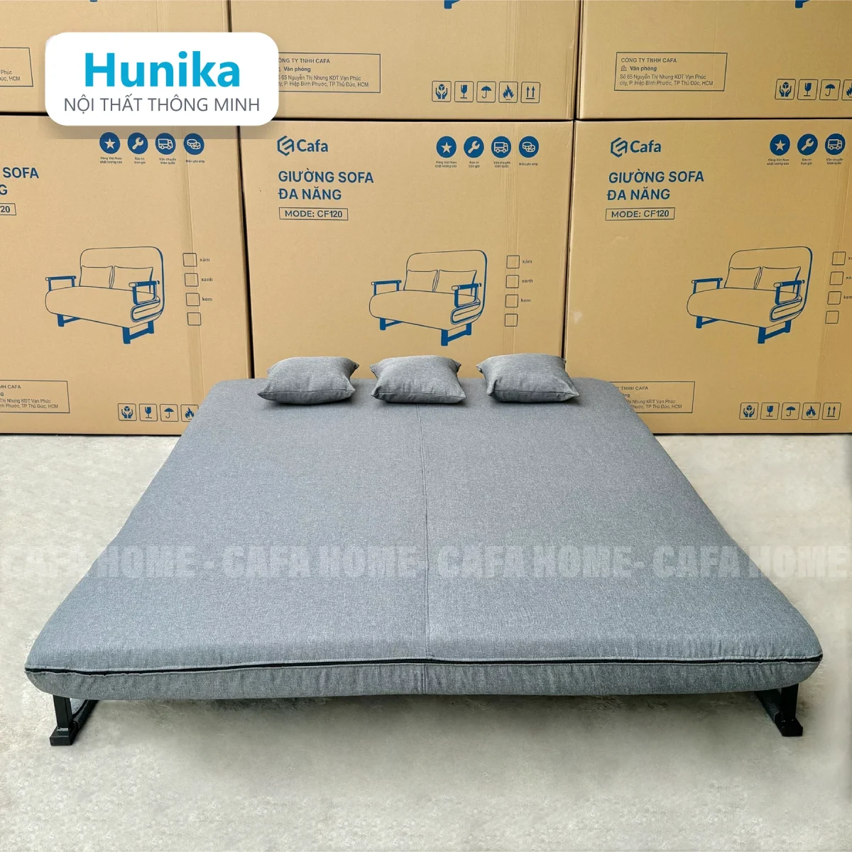 SOFA BED 150CM MÀU XÁM - hạ tựa lưng thành mặt nằm
