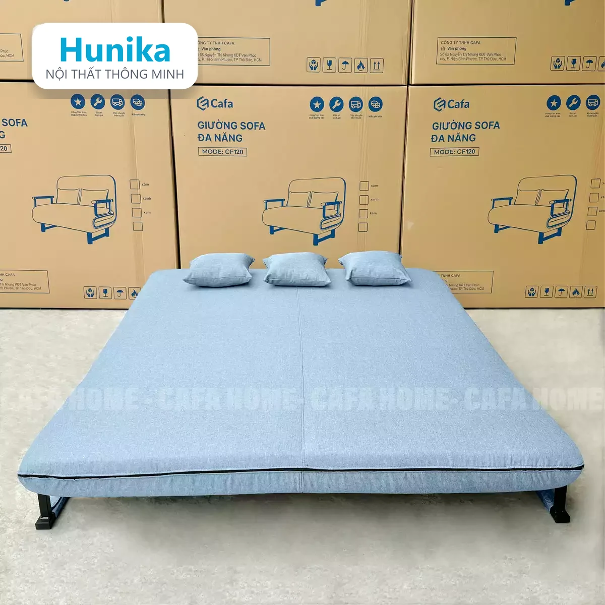 SOFA BED 150CM MÀU XANH - hạ tựa lưng thành mặt nằm