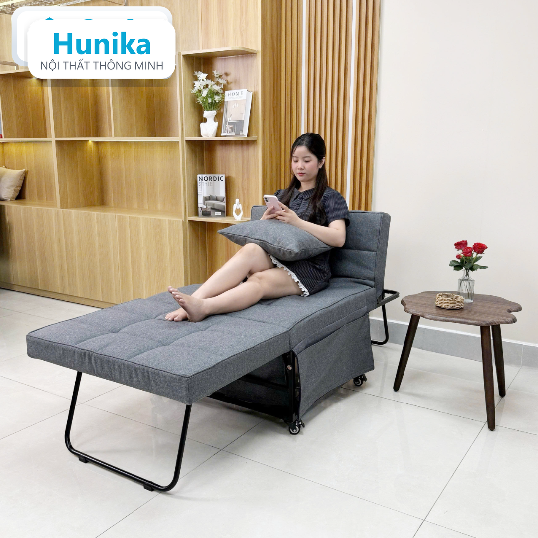 SOFA BED DẠNG HỘP 80CM MÀU XÁM - hạ tựa lưng thành mặt nằm