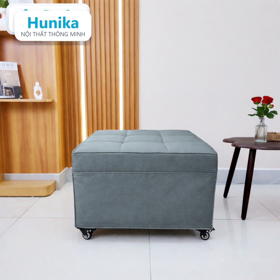 Sofa bed dạng hộp 80cm màu xám - thân kín, khoang chứa bên dưới