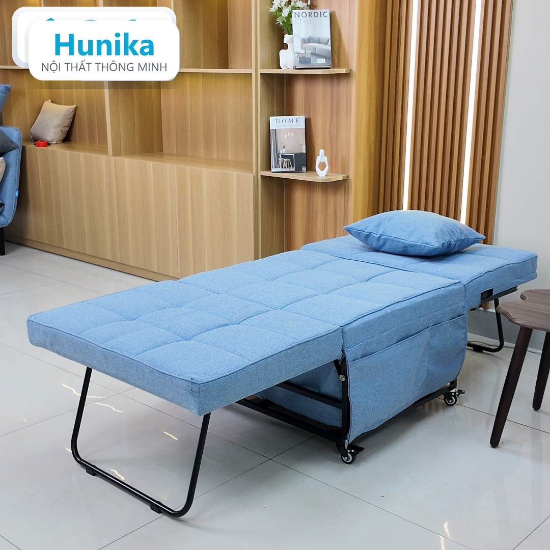 SOFA BED DẠNG HỘP 80CM MÀU XANH - hạ tựa lưng thành mặt nằm