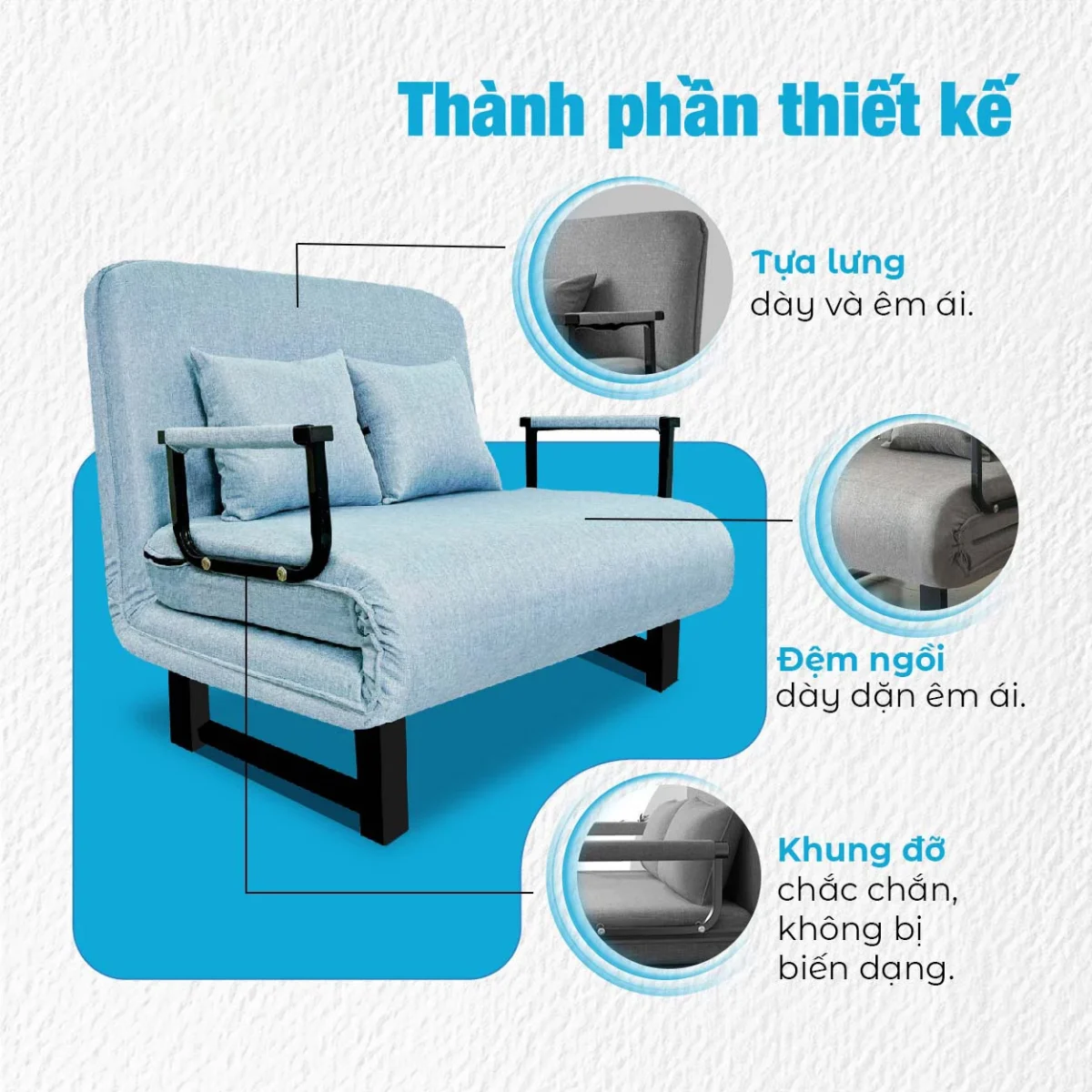Cận cảnh cơ cấu khớp gập và ray trượt bên trong khung sofa bed